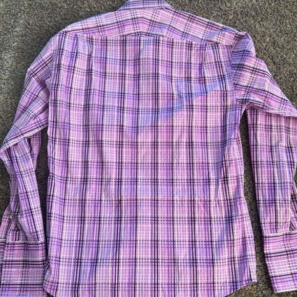 Duchamp 16 1/2 35/36 Purple Plaid French Cuff Dress Shirt - Picture 6 of 7